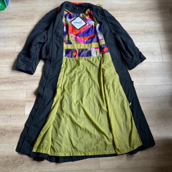 Vintage Pizazz trench coat wind breaker long neon detailing cinch waist - Picture 9 of 13